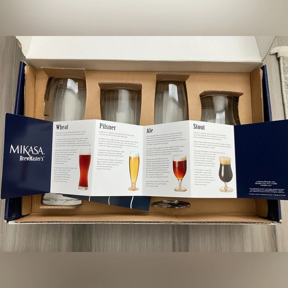 Mikasa Brewmaster's Collection 4-Piece Craft Beer Glass Set NIB Barware Gift